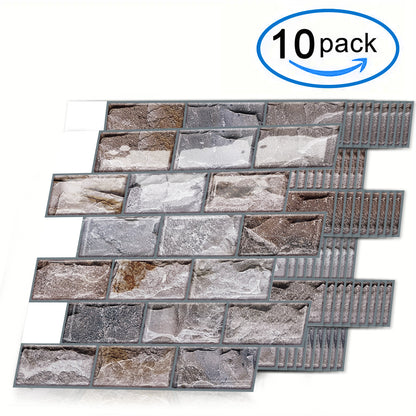DEWOO 10 Sheets Peel and Stick Tile Backsplash for Kitchen Wall Tile, Self Adhesive Brick Backsplash Subway Tiles Backsplash, Stick on Tiles Kitchen Backsplash(Brown,10.6"x10") - DEWOO TILES