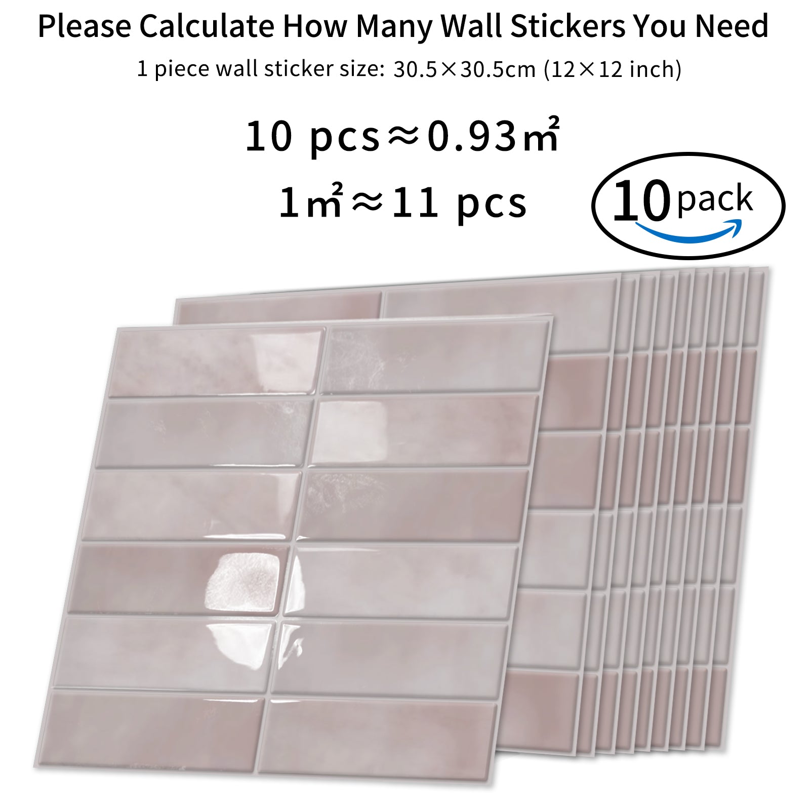DEWOO Peel and Stick Backsplash - 10 Sheets of 12"×12" - 3D Adhesive Peel and Stick Tile Backsplash for Kitchen, Bathroom, Wall Tile, Pink - DEWOO TILES