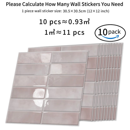 DEWOO Peel and Stick Backsplash - 10 Sheets of 12"×12" - 3D Adhesive Peel and Stick Tile Backsplash for Kitchen, Bathroom, Wall Tile, Pink - DEWOO TILES