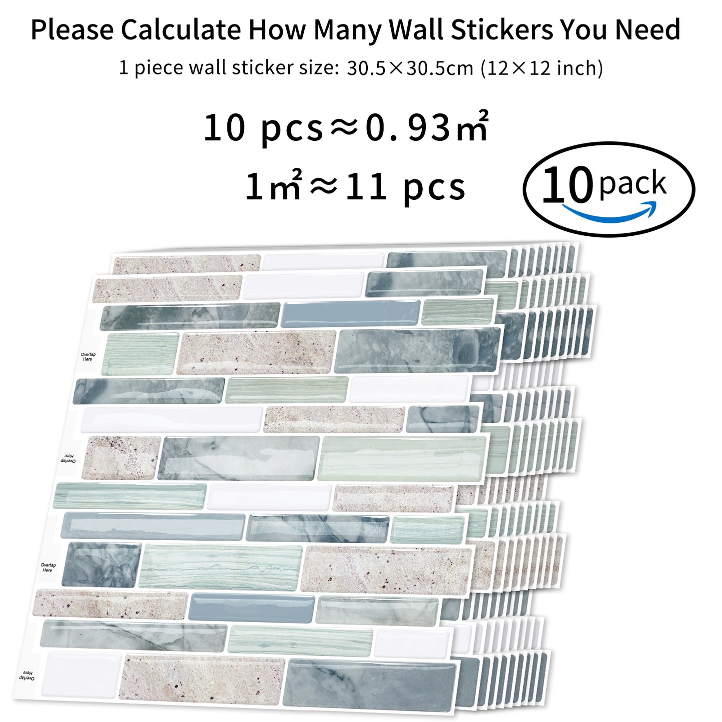DEWOO 10 - Sheet Peel and Stick Kitchen Backsplash Tiles, 12"x12" Self - Adhesive Marble Multicolor Wall Tiles for Kitchen and Bathroom(Multicolor Marble) - DEWOO TILES