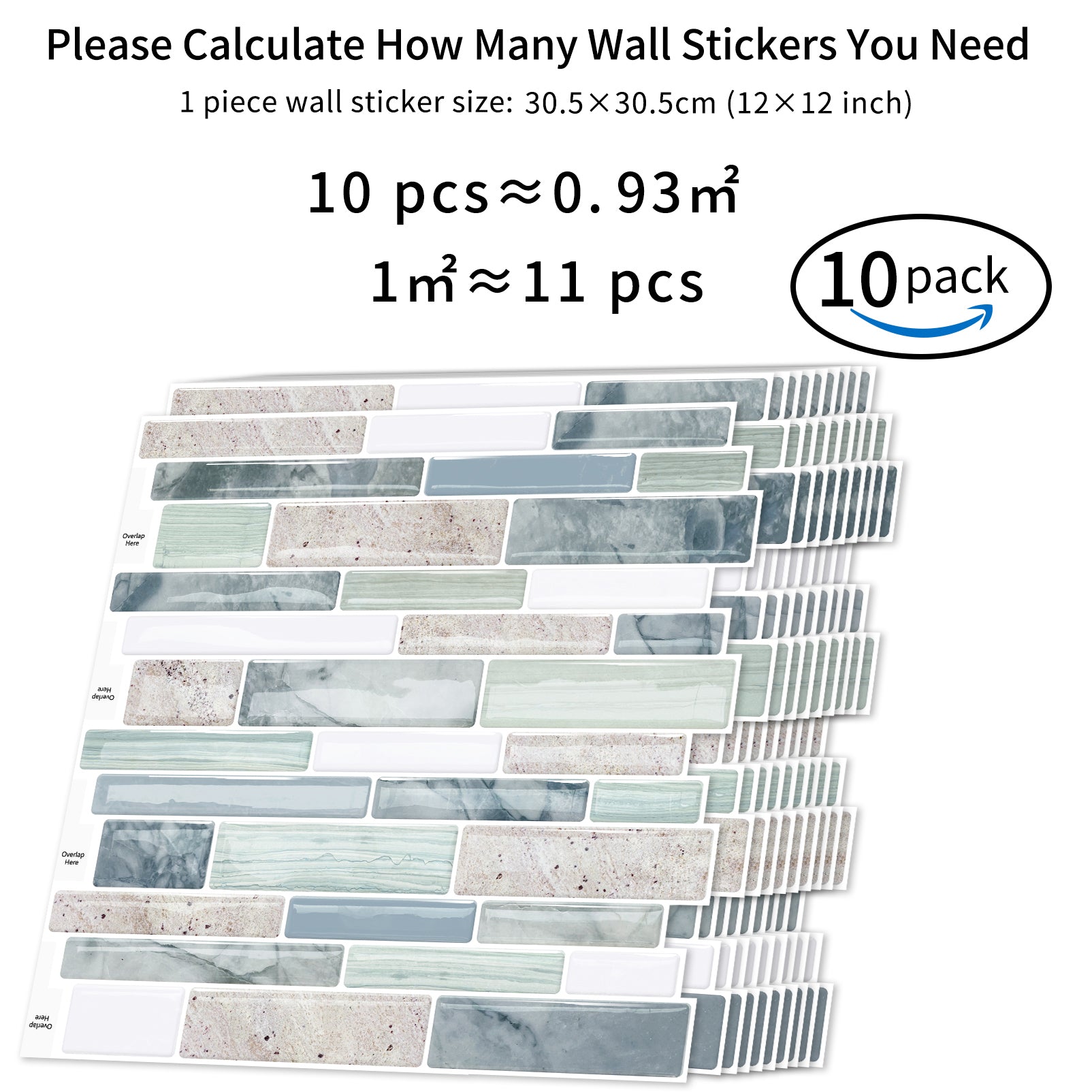 DEWOO 10 - Sheet Peel and Stick Kitchen Backsplash Tiles, 12"x12" Self - Adhesive Marble Multicolor Wall Tiles for Kitchen and Bathroom(Multicolor Marble) - DEWOO TILES