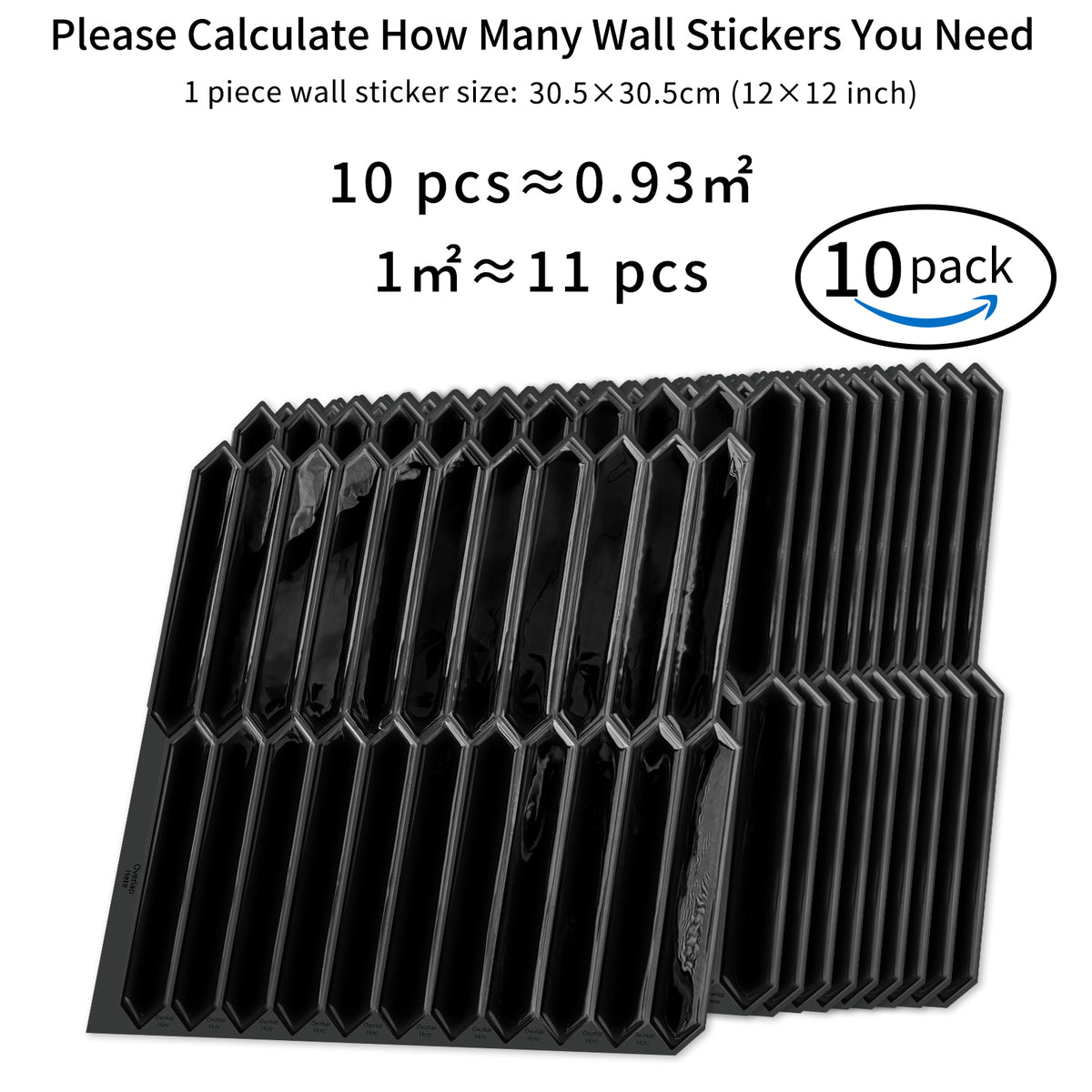 DEWOO Black Tile Peel and Stick Backsplash, 10 Sheets Self-Adhesive Wall Tiles Stick on Back Splash for Kitchen, Bathroom, Fireplace,RV(12"×12",Black Marble) - DEWOO TILES