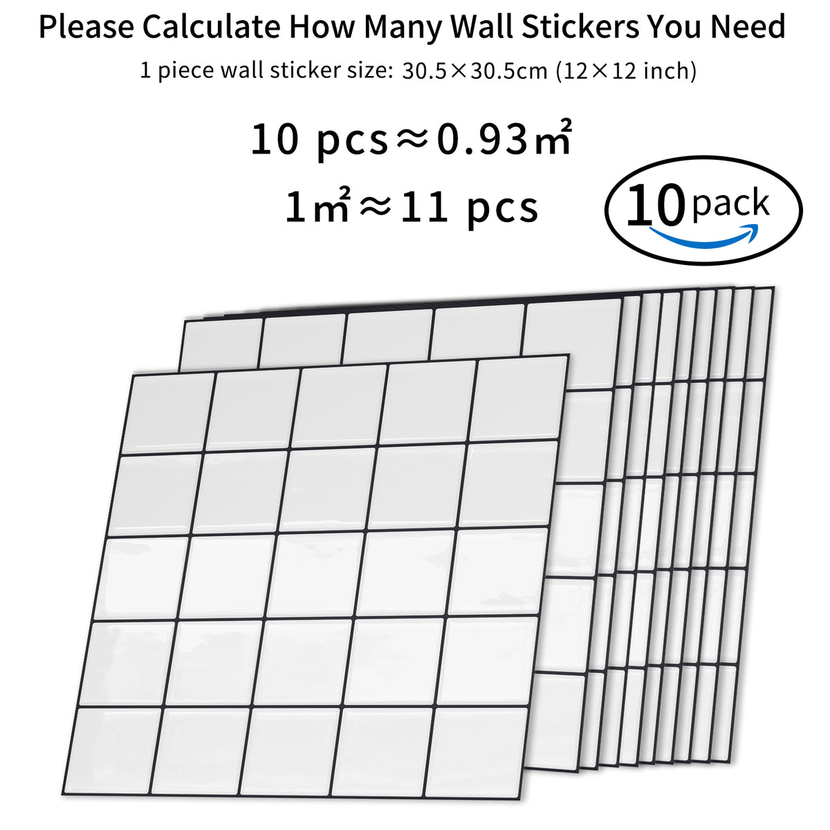 DEWOO Thick Square Kitchen Peel and Stick Backsplash Mosaic Tiles Square Self Adhesive Wall Tile Checkerboard Checkered Stickers,White (10-Sheet,12"x12") - DEWOO TILES