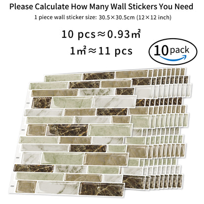 DEWOO 10 Sheets Peel and Stick Tile Backsplash, Stick on Wall Tiles, Self Adhesive Tile Sticker for Kitchen Backsplash and Bathroom(12"x12",Brown Marble) - DEWOO TILES