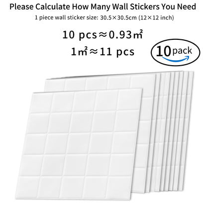 DEWOO Thick Square Kitchen Peel and Stick Backsplash Mosaic Tiles Square Self Adhesive Wall Tile Checkerboard Checkered Stickers,White (10-Sheet,12"x12") - DEWOO TILES