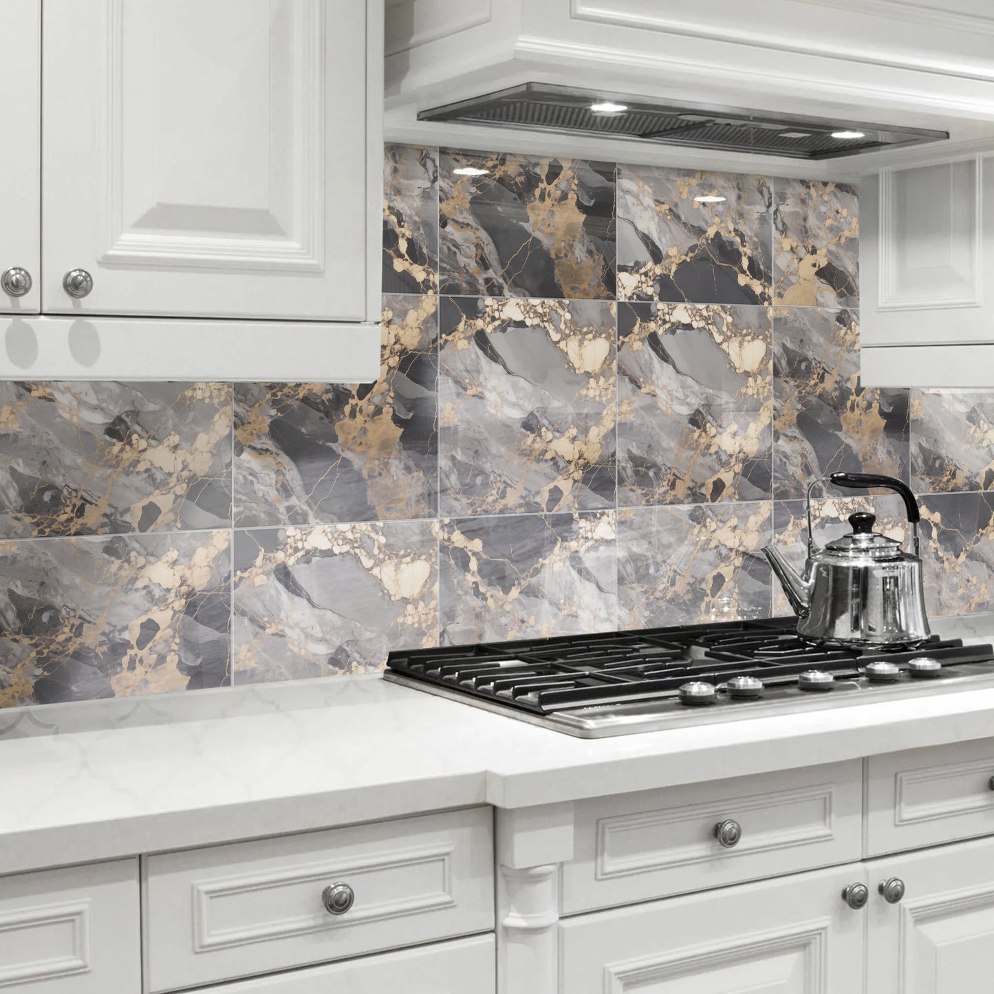 DEWOO 10pcs Peel and Stick Backsplash Wall Tile, Waterproof Peel and Stick Marble Wall Tiles, Self - Adhesive Panels for Bathroom, Kitchen, and Living Room (Brown Marble,12"×12") - DEWOO TILES