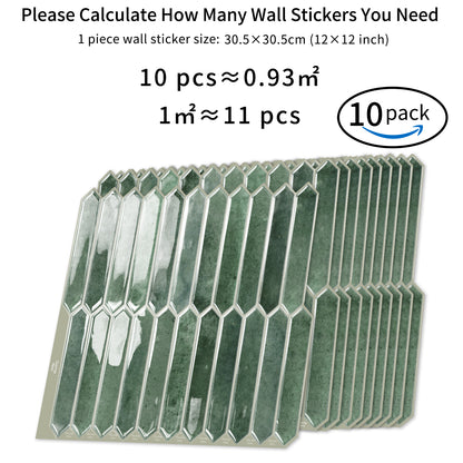 DEWOO Green Tile Peel and Stick Backsplash, 10 Sheets Self-Adhesive Wall Tiles Stick on Back Splash for Kitchen, Bathroom, Fireplace,RV(12"×12",Green Marble) - DEWOO TILES