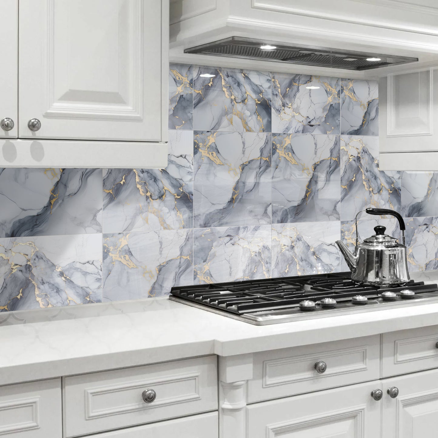 DEWOO 10pcs Peel and Stick Backsplash Wall Tile, Waterproof Peel and Stick Marble Wall Tiles, Self - Adhesive Panels for Bathroom, Kitchen, and Living Room (Dark Gray Marble,12"×12") - DEWOO TILES