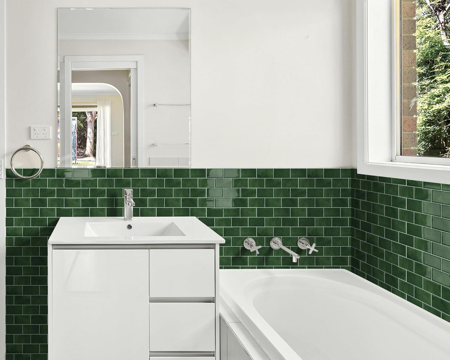 Thick Green Peel and Stick Backsplash Subway Tile 3D Brick Self Adhesvie Wall Tiles for Kitchen Bathroom (10 - Sheet, 12"×12") - DEWOO TILES