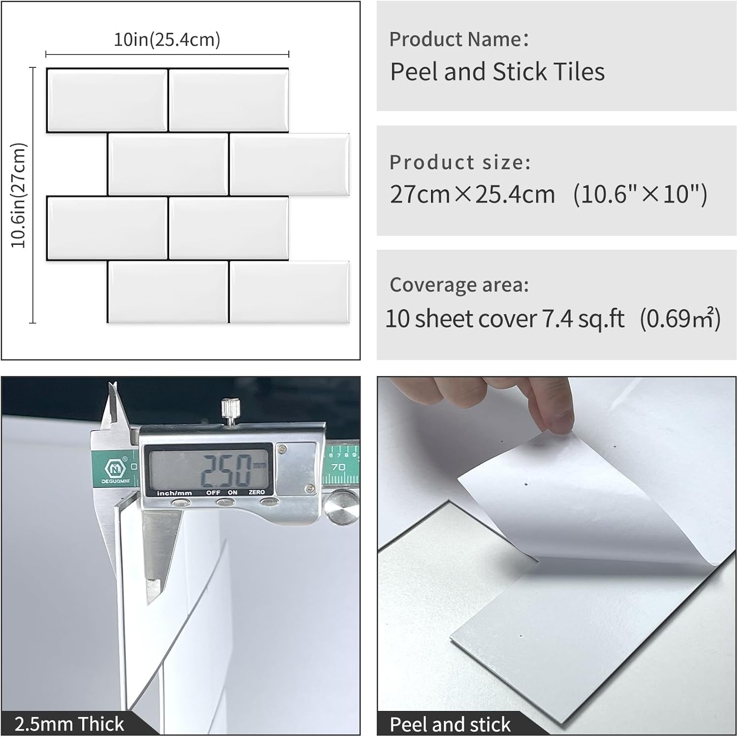 DEWOO 10 Peel and Stick Subway Tile Kitchen Backsplash for Wall, White (Thicker Design) - DEWOO TILES
