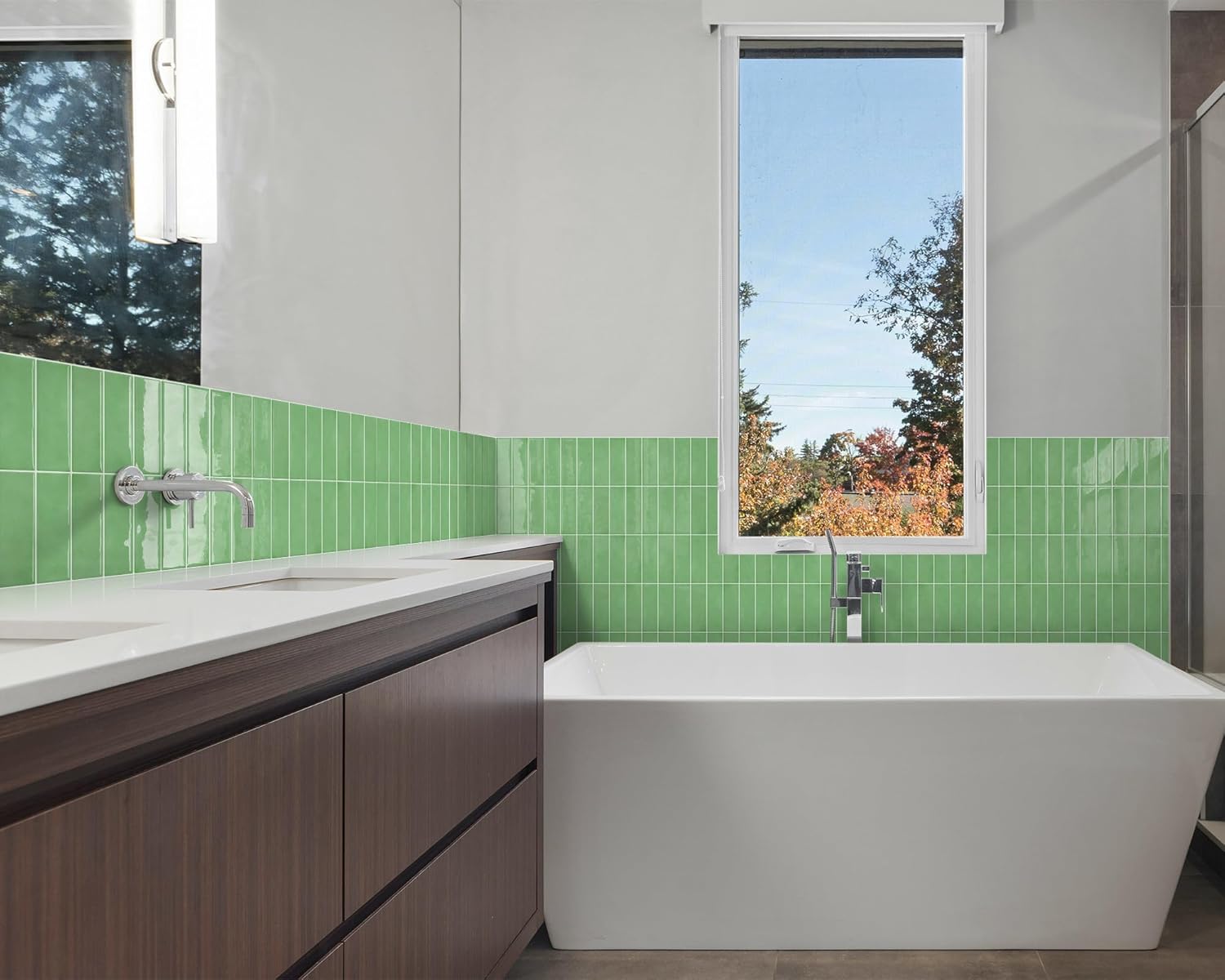 Sage Light Green Peel and Stick Tile Backsplash Self Adhesive Wall Tiles for Kitchen Bathroom (10 - Sheet,12"x12") - DEWOO TILES