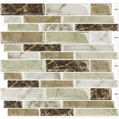 DEWOO 10 Sheets Peel and Stick Tile Backsplash, Stick on Wall Tiles, Self Adhesive Tile Sticker for Kitchen Backsplash and Bathroom(12"x12",Brown Marble) - DEWOO TILES