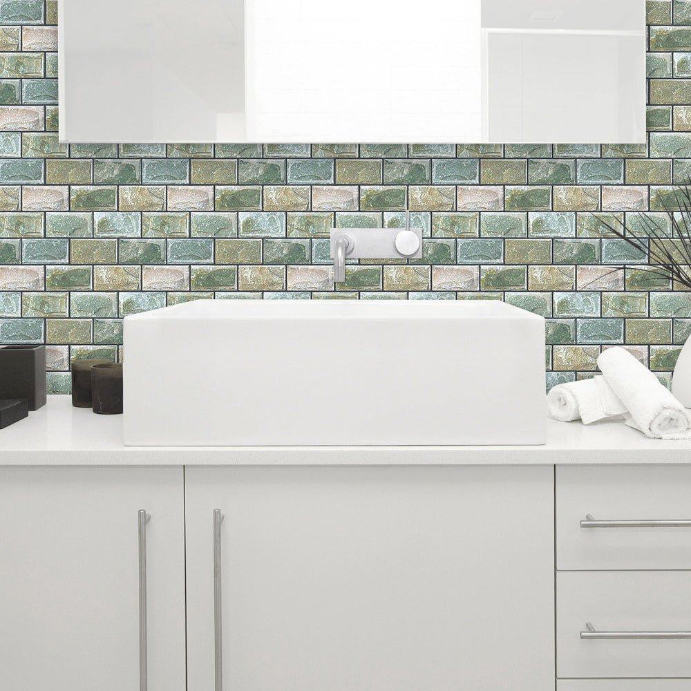 DEWOO 10 Sheets Peel and Stick Tile Backsplash for Kitchen Wall Tile, Self Adhesive Brick Backsplash Subway Tiles Backsplash, Stick on Tiles Kitchen Backsplash(Retro Green,10.6"x10") - DEWOO TILES