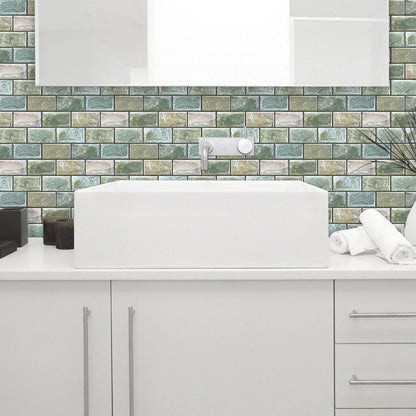 DEWOO 10 Sheets Peel and Stick Tile Backsplash for Kitchen Wall Tile, Self Adhesive Brick Backsplash Subway Tiles Backsplash, Stick on Tiles Kitchen Backsplash(Retro Green,10.6"x10") - DEWOO TILES
