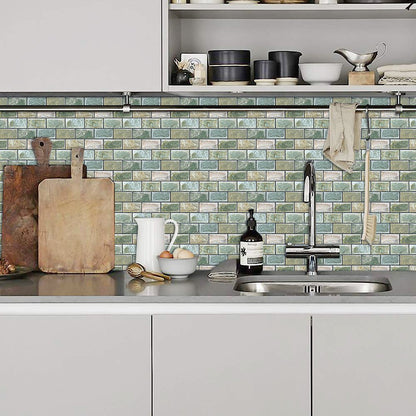 DEWOO 10 Sheets Peel and Stick Tile Backsplash for Kitchen Wall Tile, Self Adhesive Brick Backsplash Subway Tiles Backsplash, Stick on Tiles Kitchen Backsplash(Retro Green,10.6"x10") - DEWOO TILES