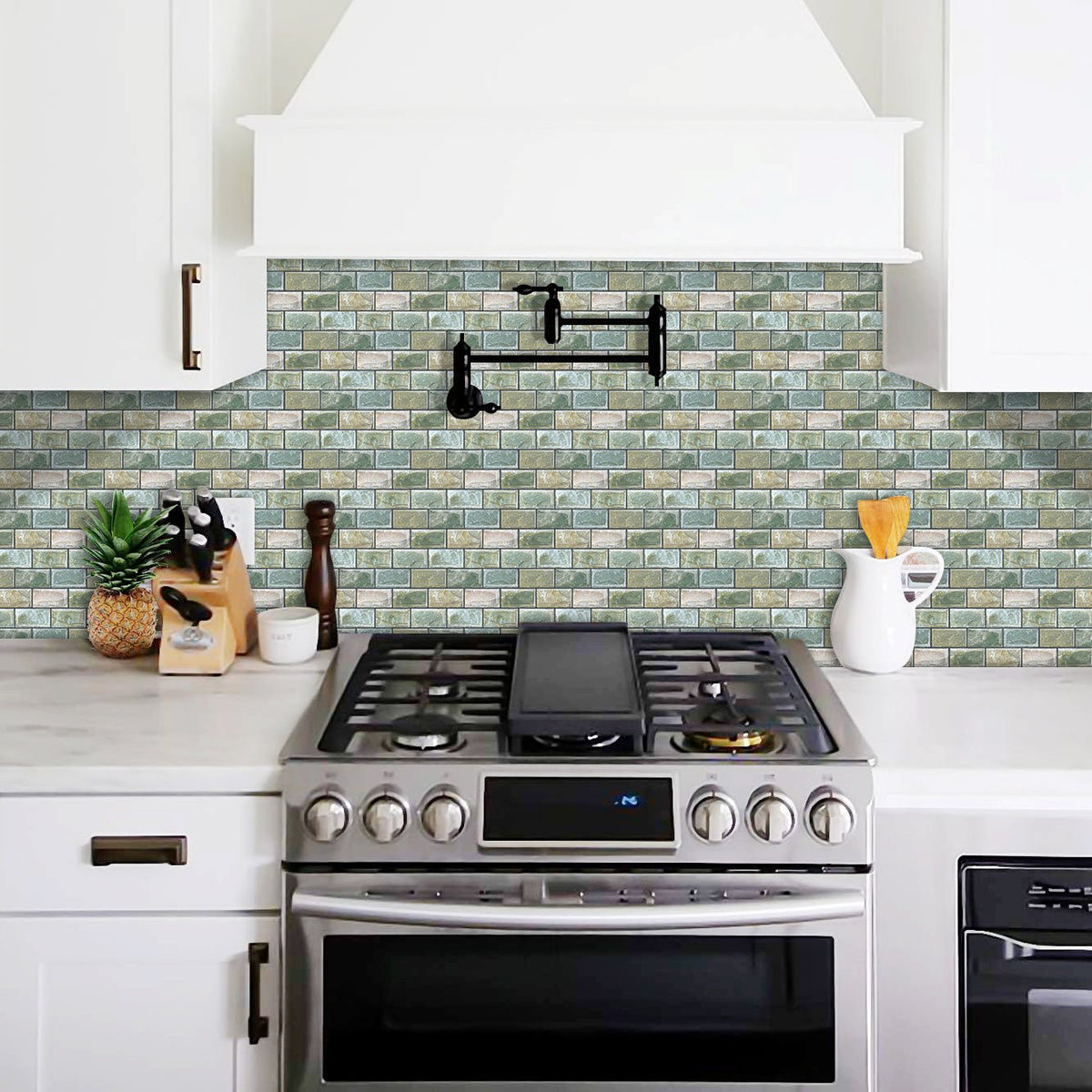DEWOO 10 Sheets Peel and Stick Tile Backsplash for Kitchen Wall Tile, Self Adhesive Brick Backsplash Subway Tiles Backsplash, Stick on Tiles Kitchen Backsplash(Retro Green,10.6"x10") - DEWOO TILES