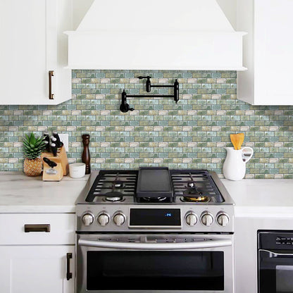 DEWOO 10 Sheets Peel and Stick Tile Backsplash for Kitchen Wall Tile, Self Adhesive Brick Backsplash Subway Tiles Backsplash, Stick on Tiles Kitchen Backsplash(Retro Green,10.6"x10") - DEWOO TILES