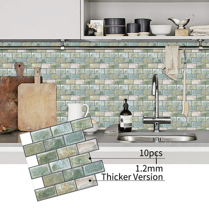 DEWOO 10 Sheets Peel and Stick Tile Backsplash for Kitchen Wall Tile, Self Adhesive Brick Backsplash Subway Tiles Backsplash, Stick on Tiles Kitchen Backsplash(Retro Green,10.6"x10") - DEWOO TILES