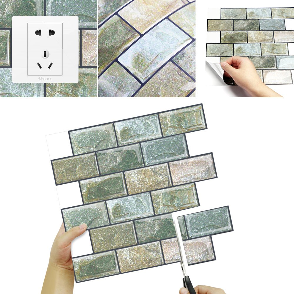 DEWOO 10 Sheets Peel and Stick Tile Backsplash for Kitchen Wall Tile, Self Adhesive Brick Backsplash Subway Tiles Backsplash, Stick on Tiles Kitchen Backsplash(Retro Green,10.6"x10") - DEWOO TILES
