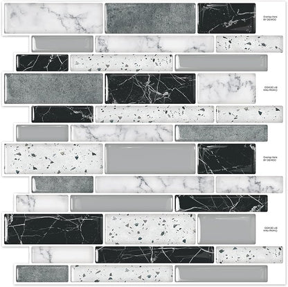 Peel and Stick on Self Adhesive Backsplash Wall Marble Tiles Stickers 3D for Kitchen Bathroom,Black (10 - Sheet, 12"×12") - DEWOO TILES