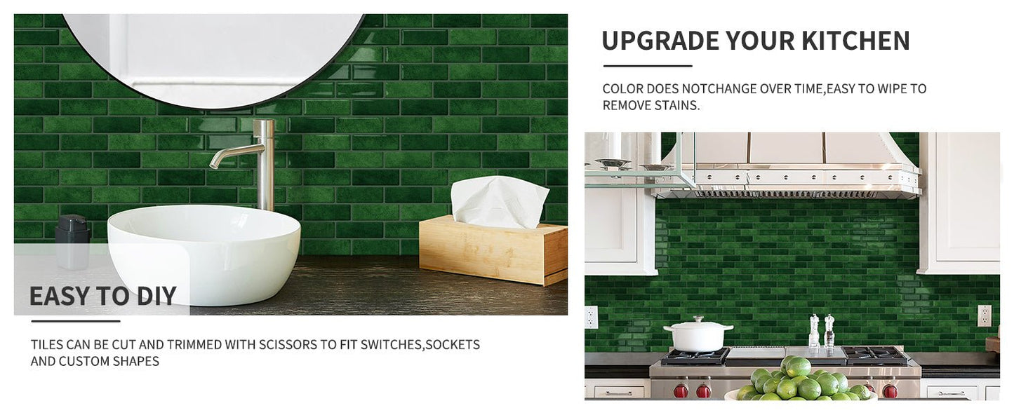 Thick Green Peel and Stick Tile Backsplash 12"x12" Self Adhesive Wall Marble Tiles for Kitchen (10 - Sheet,Green) - DEWOO TILES