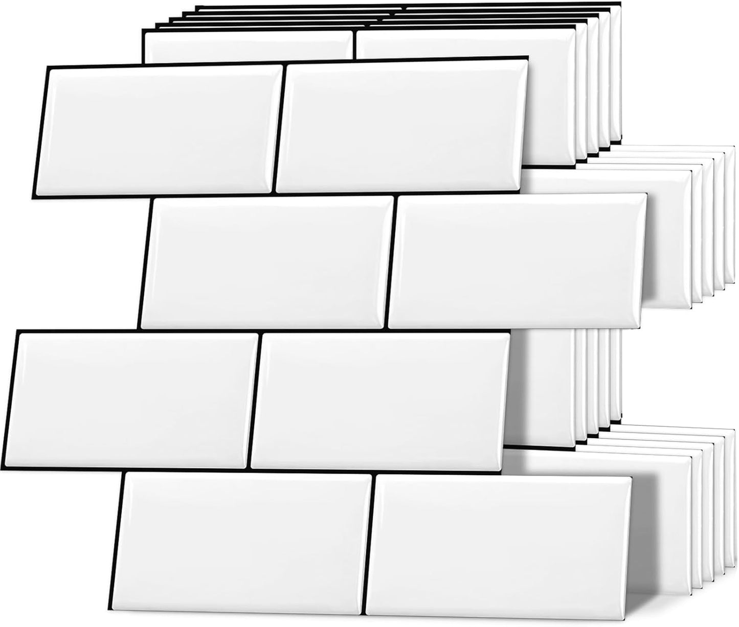 DEWOO 10 Peel and Stick Subway Tile Kitchen Backsplash for Wall, White (Thicker Design) - DEWOO TILES