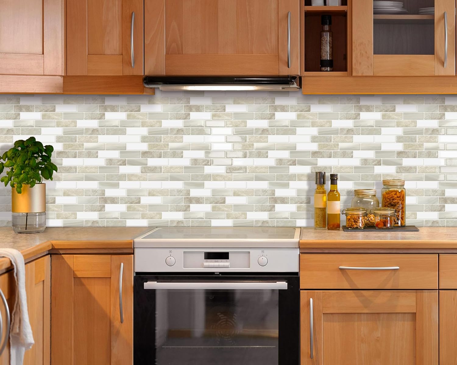 Thick Peel and Stick Backsplash Tile 12"x12" Kitchen Bathroom Self Adhesive Wall Tiles Beige & White (10 - Sheet) - DEWOO TILES