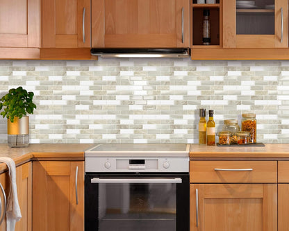 Thick Peel and Stick Backsplash Tile 12"x12" Kitchen Bathroom Self Adhesive Wall Tiles Beige & White (10 - Sheet) - DEWOO TILES