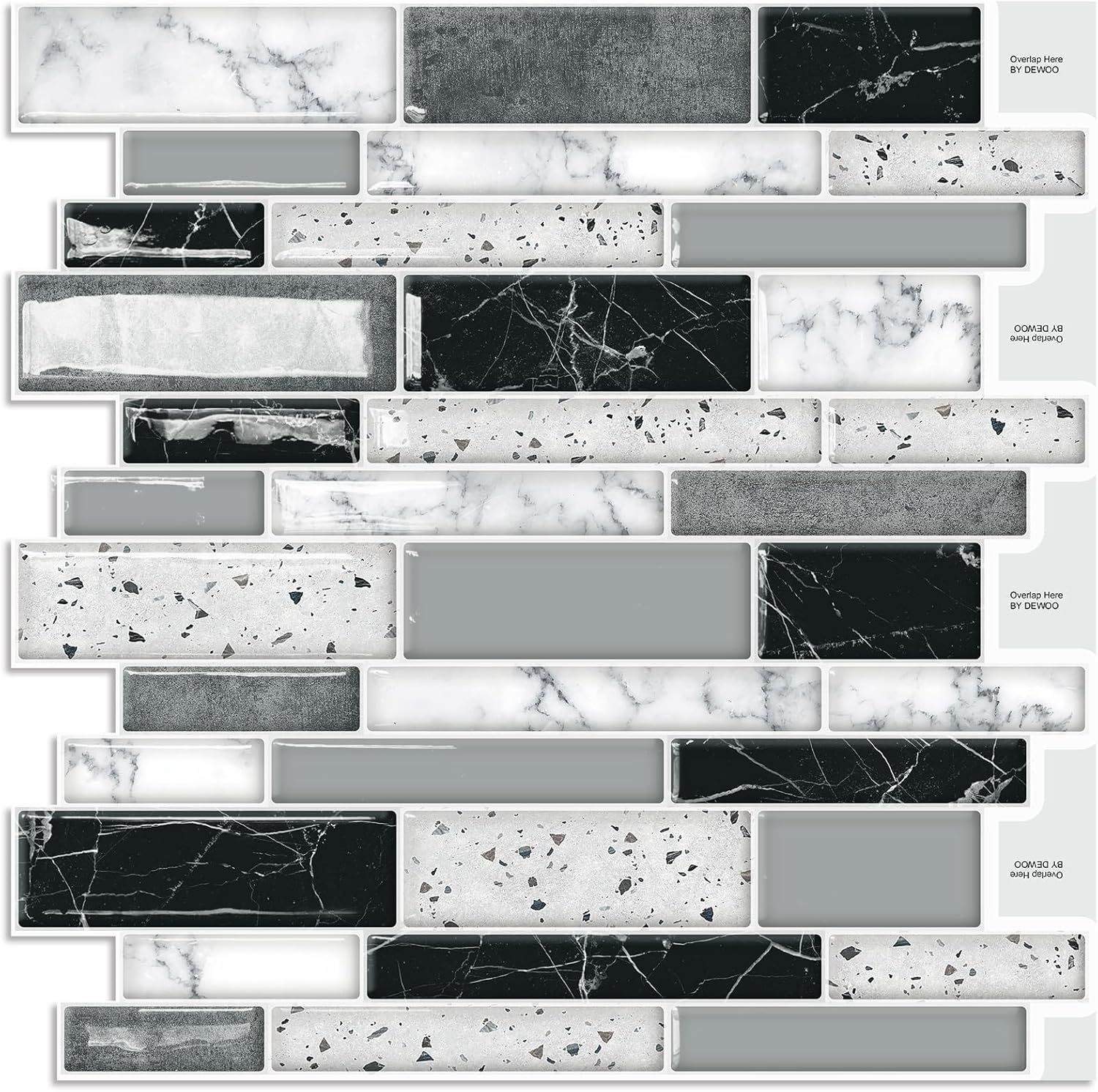 Peel and Stick on Self Adhesive Backsplash Wall Marble Tiles Stickers 3D for Kitchen Bathroom,Black (10 - Sheet, 12"×12") - DEWOO TILES