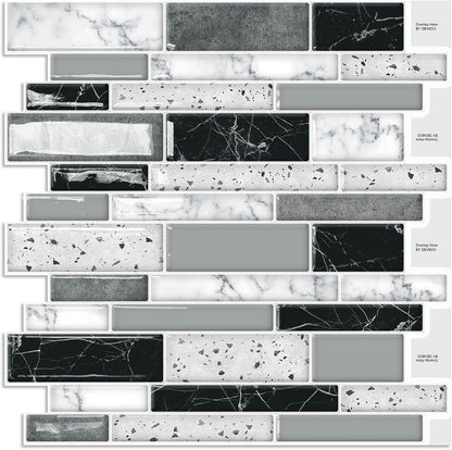 Peel and Stick on Self Adhesive Backsplash Wall Marble Tiles Stickers 3D for Kitchen Bathroom,Black (10 - Sheet, 12"×12") - DEWOO TILES