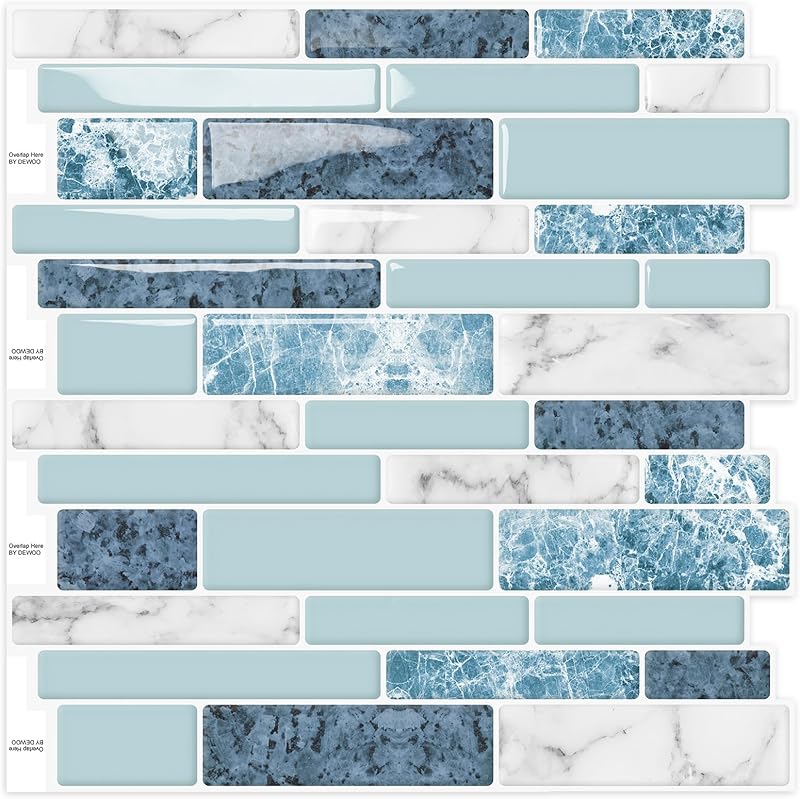 Peel and Stick on Self Adhesive Backsplash Wall Marble Tiles Stickers 3D for Kitchen Bathroom,Black (10 - Sheet, 12"×12") - DEWOO TILES