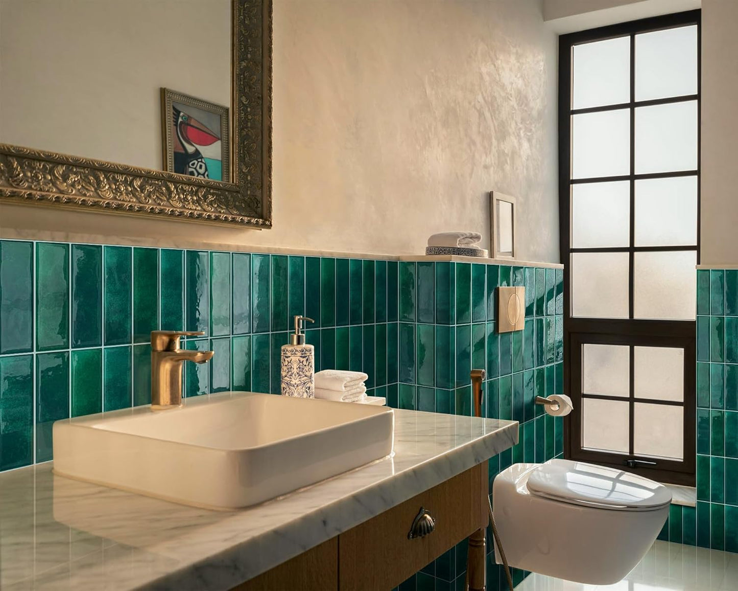 Dark Green Peel and Stick Tile Backsplash Self Adhesive Tiles for Kitchen Wall Bathroom (10 - Sheet,12"x12") - DEWOO TILES