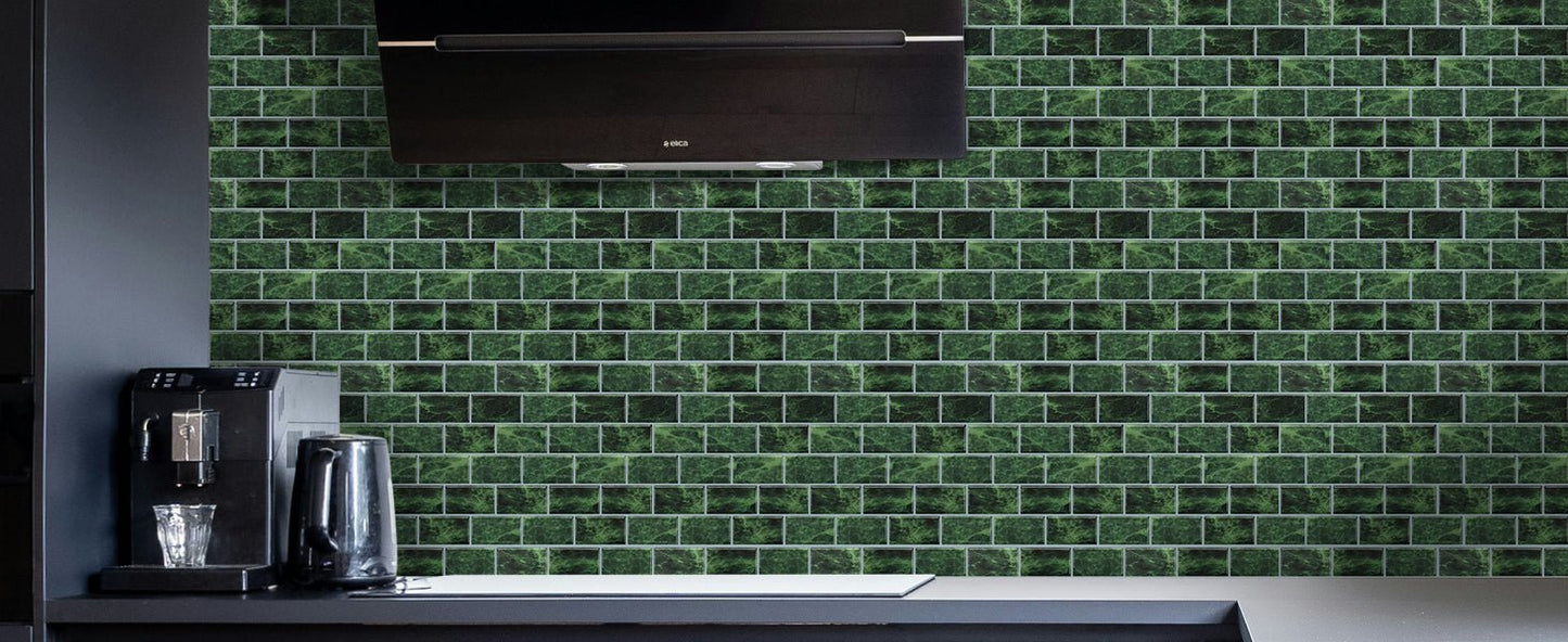 DEWOO Dark Green Peel and Stick Subway Tile Backsplash Self Adhesive Brick Stickers for Kitchen Bathroom Wall, 10 - Sheet, 12"×12" - DEWOO TILES
