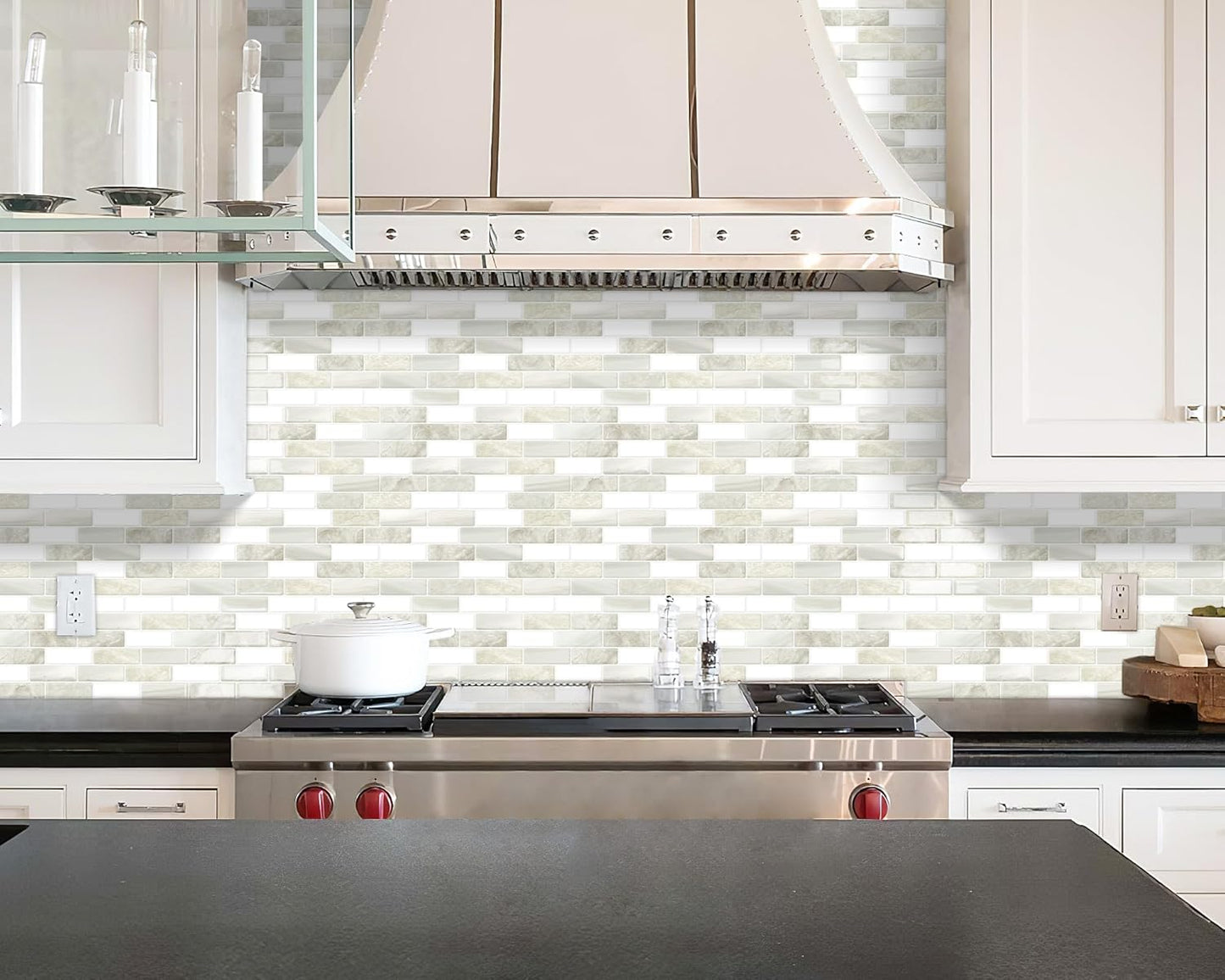Thick Peel and Stick Backsplash Tile 12"x12" Kitchen Bathroom Self Adhesive Wall Tiles Beige & White (10 - Sheet) - DEWOO TILES