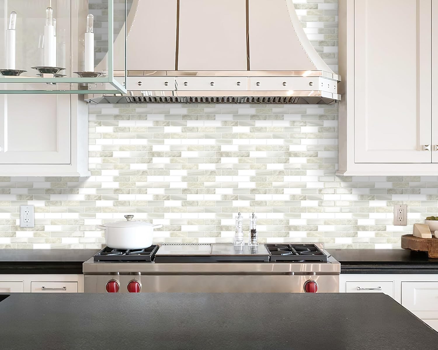 Thick Peel and Stick Backsplash Tile 12"x12" Kitchen Bathroom Self Adhesive Wall Tiles Beige & White (10 - Sheet) - DEWOO TILES