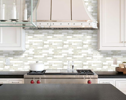 Thick Peel and Stick Backsplash Tile 12"x12" Kitchen Bathroom Self Adhesive Wall Tiles Beige & White (10 - Sheet) - DEWOO TILES