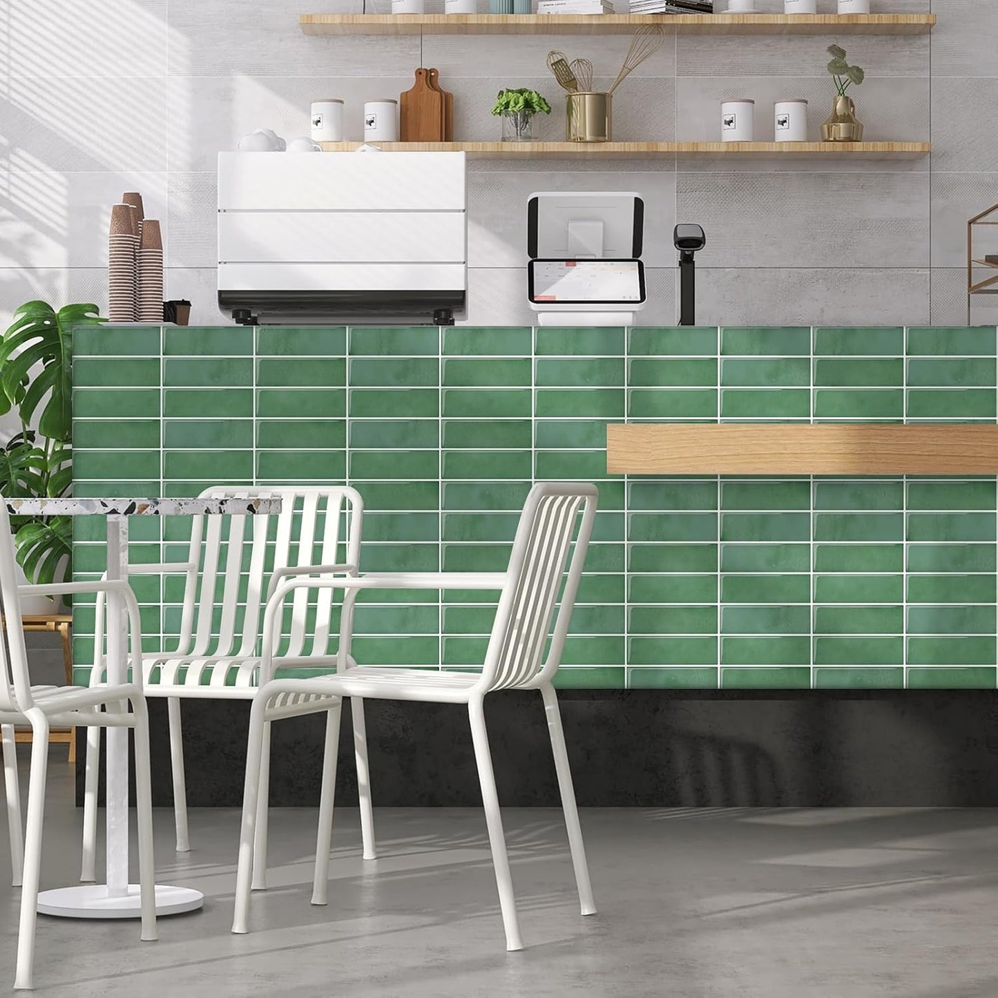 DEWOO Green Peel and Stick Backsplash Subway Wall Tile for Kitchen Bathroom, Thin 10 - Sheet (12"×12") - DEWOO TILES