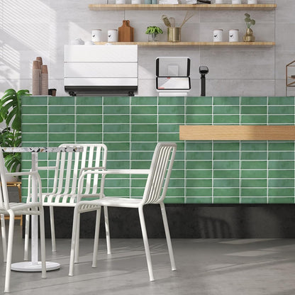 DEWOO Green Peel and Stick Backsplash Subway Wall Tile for Kitchen Bathroom, Thin 10 - Sheet (12"×12") - DEWOO TILES