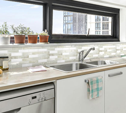 Thick Peel and Stick Backsplash Tile 12"x12" Kitchen Bathroom Self Adhesive Wall Tiles Beige & White (10 - Sheet) - DEWOO TILES