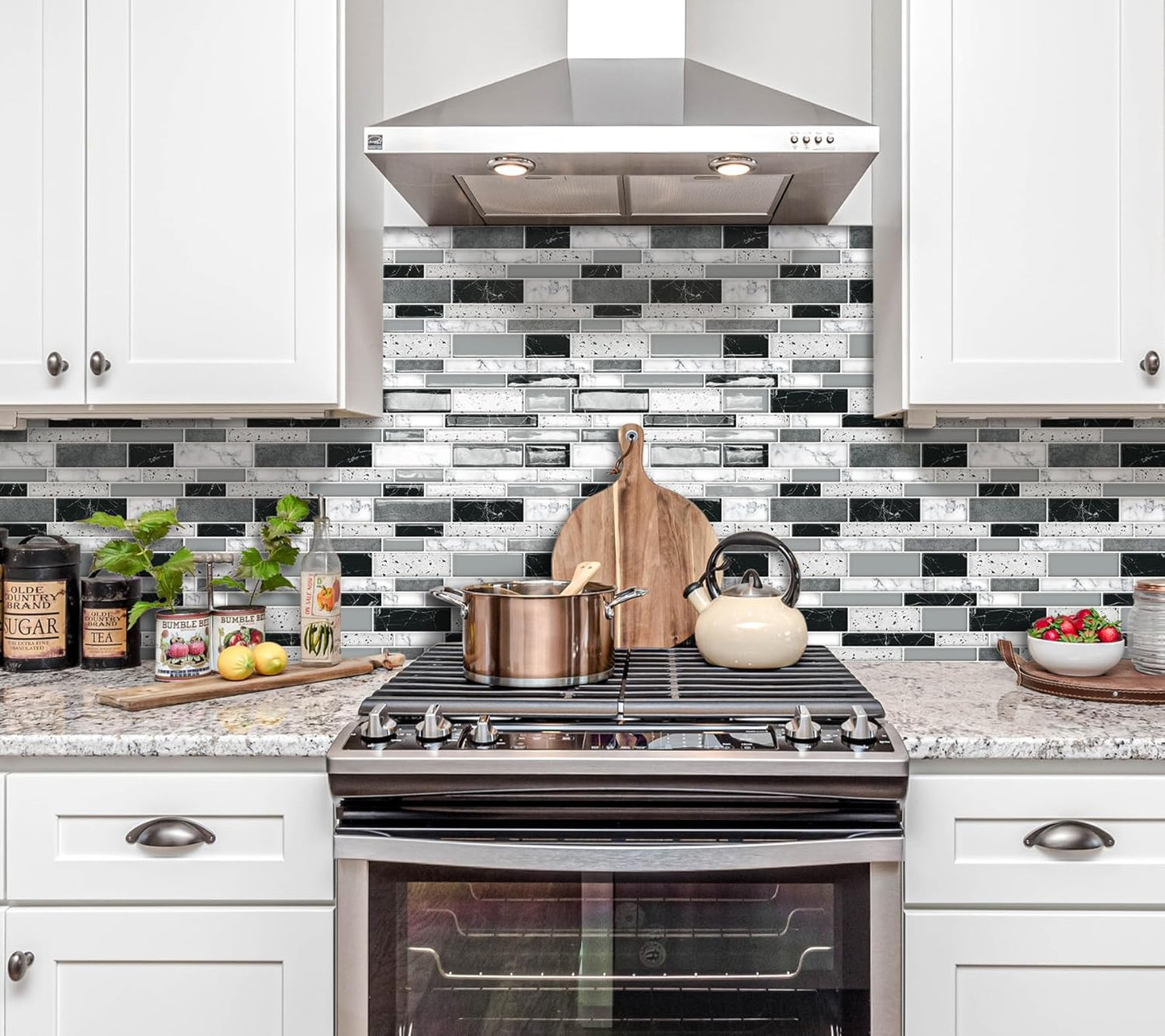 Peel and Stick on Self Adhesive Backsplash Wall Marble Tiles Stickers 3D for Kitchen Bathroom,Black (10 - Sheet, 12"×12") - DEWOO TILES