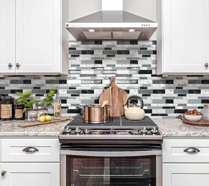 Peel and Stick on Self Adhesive Backsplash Wall Marble Tiles Stickers 3D for Kitchen Bathroom,Black (10 - Sheet, 12"×12") - DEWOO TILES