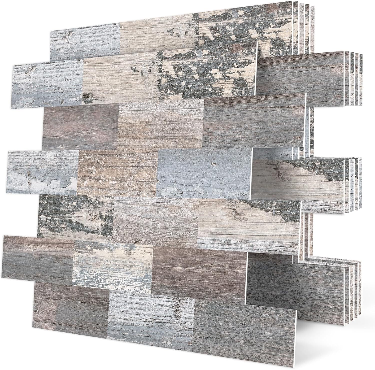 DEWOO Peel and Stick Rustic Backsplash Wall Tile Self Adhesive for Kitchen Farmhouse Faux Wood Look (10 - Sheet, 13.5" x 11.4") - DEWOO TILES