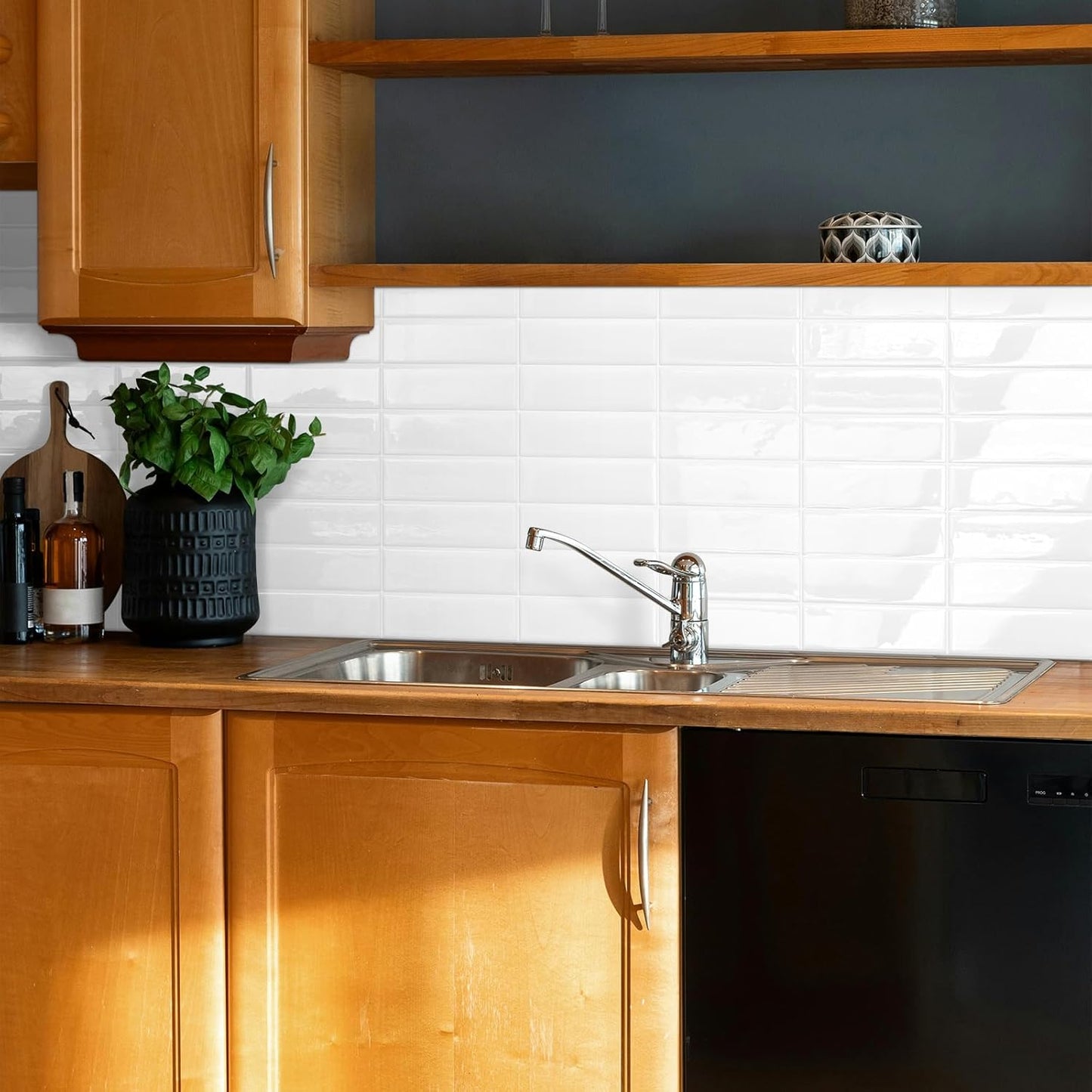 Plain White Peel and Stick Backsplash Tile Rectangle Subway Self Adhesive Wall Tiles for Kitchen (10 - Sheet,12"x12") - DEWOO TILES