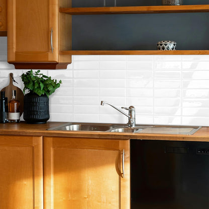 Plain White Peel and Stick Backsplash Tile Rectangle Subway Self Adhesive Wall Tiles for Kitchen (10 - Sheet,12"x12") - DEWOO TILES