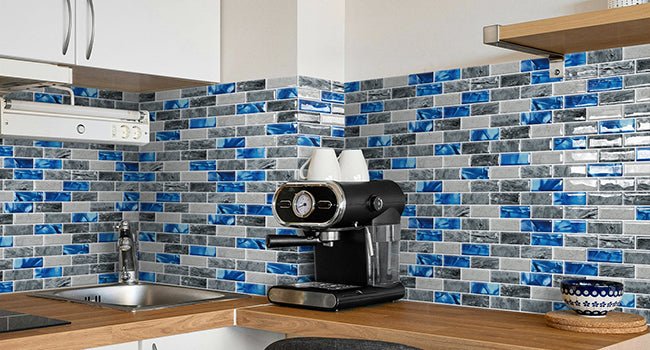 DEWOO Kitchen Backsplash Self Adhesive Wall 3D Marble Tiles Peel and Stick Bathroom, Blue (10 - Sheet, 12"×12") - DEWOO TILES