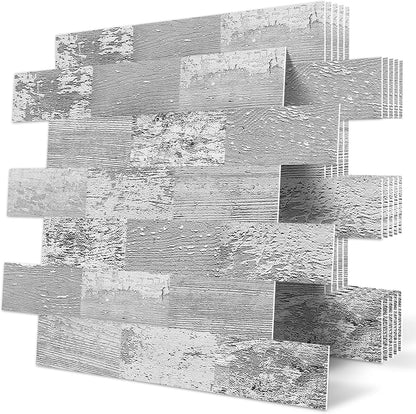 DEWOO Peel and Stick Rustic Backsplash Wall Tile Self Adhesive for Kitchen Farmhouse Faux Wood Look (10 - Sheet, 13.5" x 11.4") - DEWOO TILES